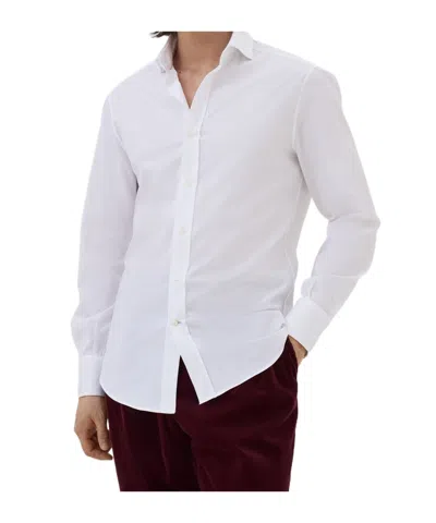 Brunello Cucinelli Men Basic Fit Twill Shirt With Button-down Collar In White