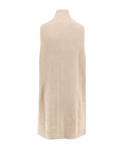 Mm6 Maison Margiela Sleeveless Long Wool Blend Cardigan With Distressed Effect In Neutral