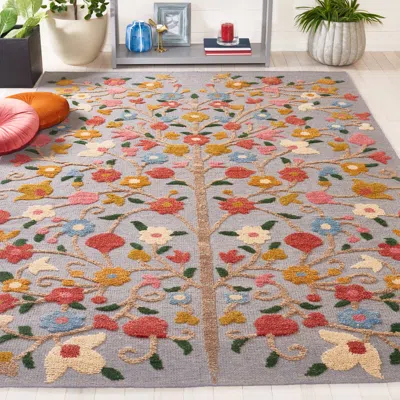 Safavieh Kenya Hand Made Area Rug, Grey / Pink Country Floral Style Non-shedding In Multi