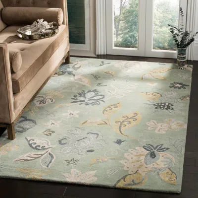 Safavieh Jardin Hand Made Area Rug, Light Green / Multi Country Floral Style Non-shedding In Green