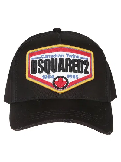 Dsquared2 Black Baseball Cap With Maxi Print On The Front And Rear Adjustable Buckle Cosure In Black
