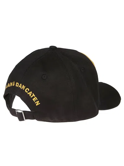 Dsquared2 Black Baseball Cap With Maxi Print On The Front And Rear Adjustable Buckle Cosure In Black