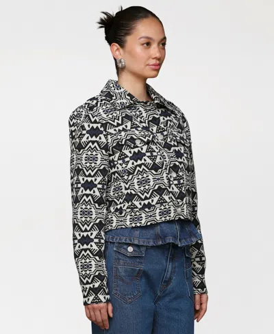 Avec Les Filles Women's Printed Cropped Trucker Jacket In Multi