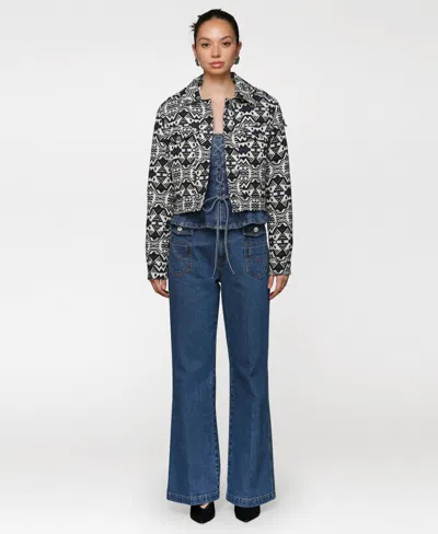 Avec Les Filles Women's Printed Cropped Trucker Jacket In Multi