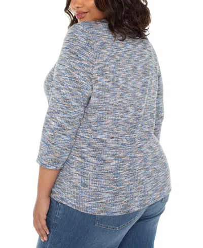 Liverpool Los Angeles Trendy Plus Size Space-dyed 3/4-sleeve Knit T-shirt In Blue