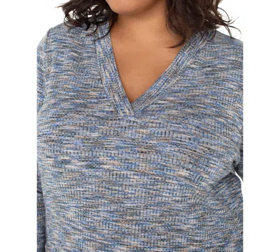 Liverpool Los Angeles Trendy Plus Size Space-dyed 3/4-sleeve Knit T-shirt In Blue