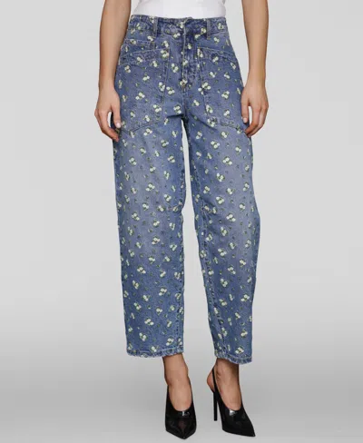 Avec Les Filles Women's Embroidered Barrel-leg Jeans In Blue