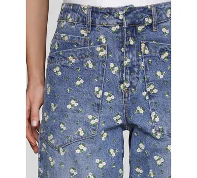 Avec Les Filles Women's Embroidered Barrel-leg Jeans In Blue