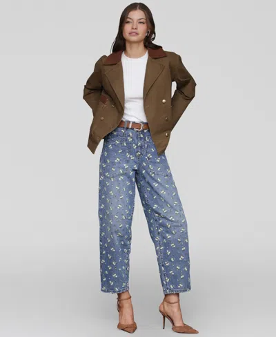 Avec Les Filles Women's Embroidered Barrel-leg Jeans In Blue