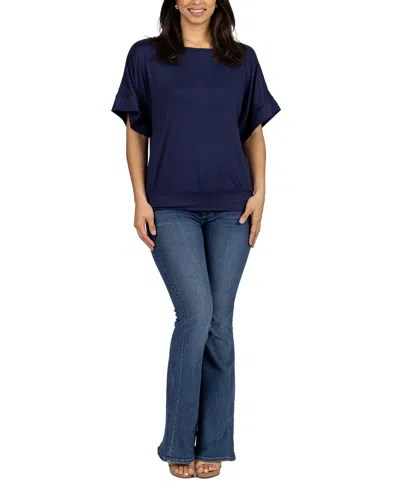 24seven Comfort Apparel Loose Fit Dolman With Wide Sleeves Top In Blue