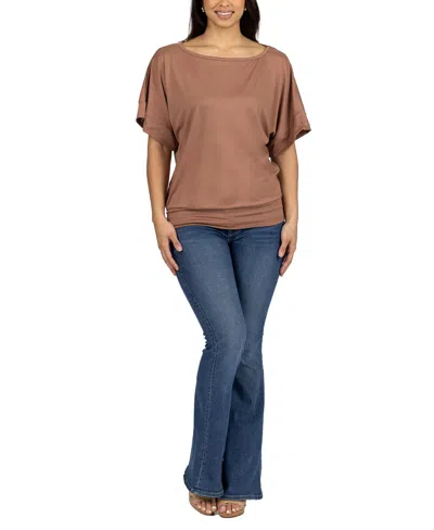 24seven Comfort Apparel Loose Fit Dolman With Wide Sleeves Top In Blue