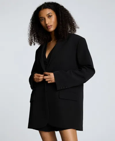 Kenneth Cole Luxe Twill Two Button Boyfriend Jacket In Black