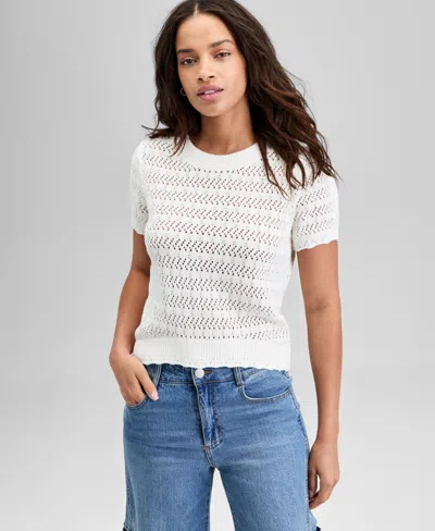 And Now This Women's Crewneck Pointelle Short-sleeve Sweater, Exclusively At Macy's In White