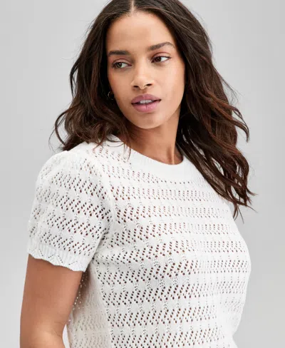 And Now This Women's Crewneck Pointelle Short-sleeve Sweater, Exclusively At Macy's In White