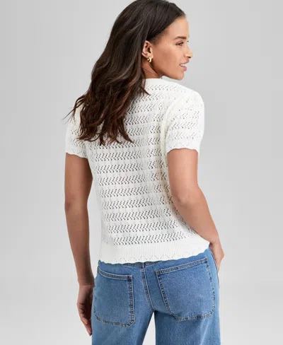And Now This Women's Crewneck Pointelle Short-sleeve Sweater, Exclusively At Macy's In White