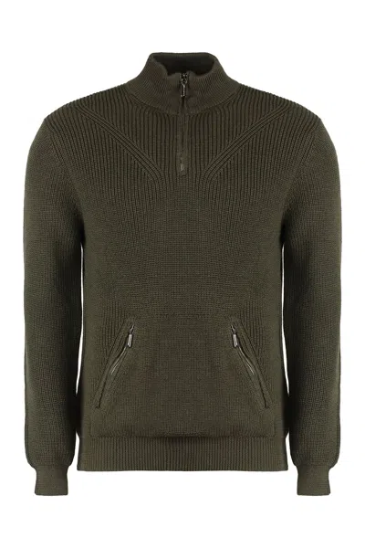 Moorer Wool Cloud Pullover With Kangaroo Pocket In Green