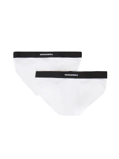 Dsquared2 Logo Waistband Two-pack Briefs In White