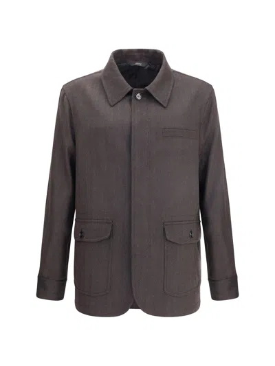 Brioni Herringbone Jacket In Brown