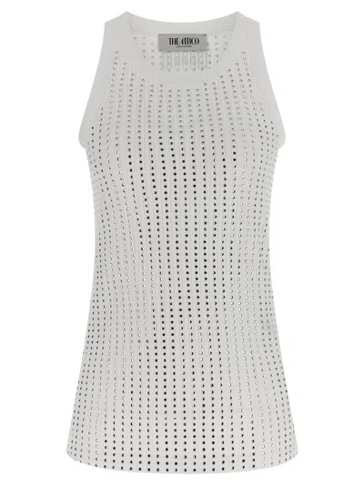 Attico White Tank Top With Rhinestones In Grey