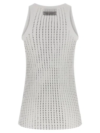 Attico White Tank Top With Rhinestones In Grey