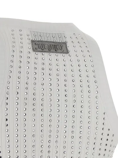 Attico White Tank Top With Rhinestones In Grey