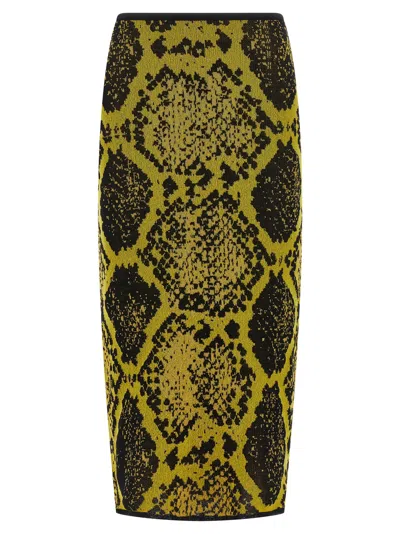 Attico Knee-length Bodycon Python Print Skirt In Yellow