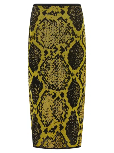 Attico Knee-length Bodycon Python Print Skirt In Yellow