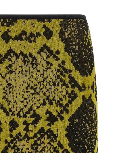 Attico Knee-length Bodycon Python Print Skirt In Yellow
