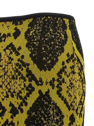 Attico Knee-length Bodycon Python Print Skirt In Yellow