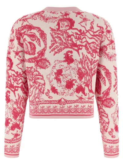 Versace Baroque Subaquatique Patterned Crew Neck Cardigan In Pink