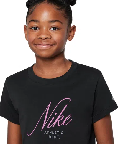 Nike Club Big Kid Girls Crew Neck Short Sleeve Regular Fit Graphic T-shirt In Black