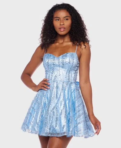 Alex & Sophia Juniors' Glitter Fit & Flare Dress In Blue
