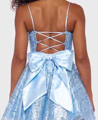 Alex & Sophia Juniors' Glitter Fit & Flare Dress In Blue