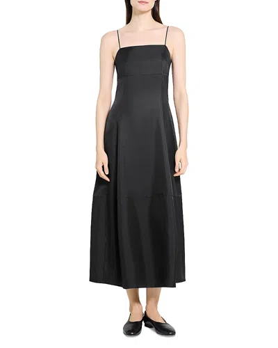 Theory Good Strappy A-line Linen Blend Dress In Black