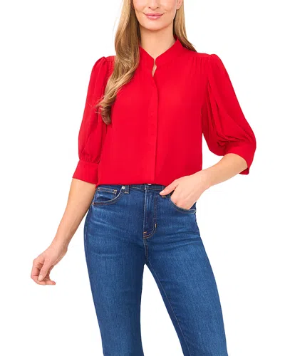 Cece Collared Button Down Blouse In Red