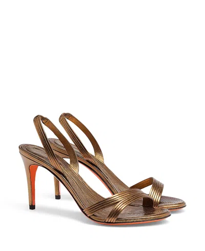 Santoni Shiny Sandals With Open Toe And Textured Sole In Gold