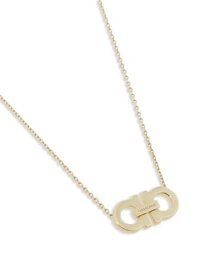 Ferragamo Necklace Featuring Gancini Pendant Adorned With Crystals In Gold