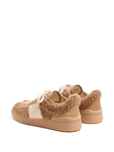 Valentino Garavani Upvillage Suede Shearling Low-top Sneakers In Brown
