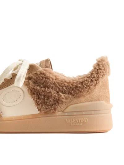Valentino Garavani Upvillage Suede Shearling Low-top Sneakers In Brown