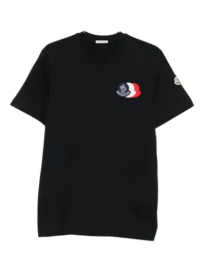 Moncler Blue T-shirt With Embroidered Tricolor Logo In Blue