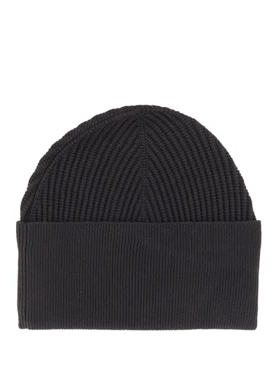 Studio Nicholson Ribbed Texture Folded Cuff Hat In Black