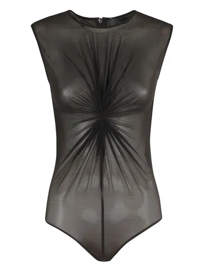 Federica Tosi Draped Tulle Bodysuit With Elegant Gathered Detail In Black