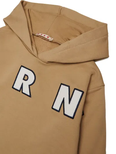 Marni Hooded Sweatshirt With Embroidered  Patch Logo In Brown