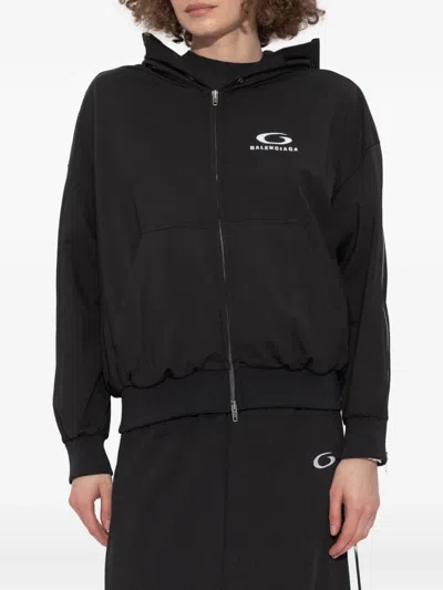 Balenciaga Black Zip-up Sweatshirt Loop Sports Icon In Black