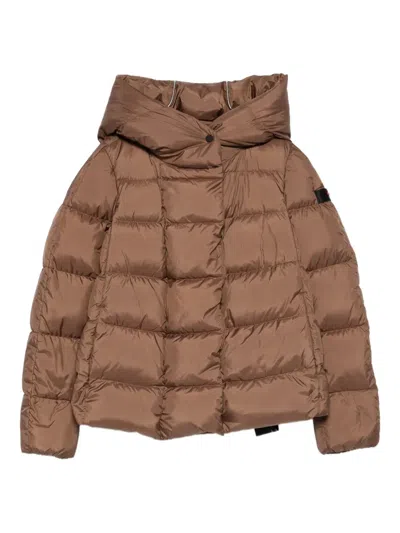 Peuterey Cropped Brown Quilted Coat With High Collar And Spacious Hood In Brown