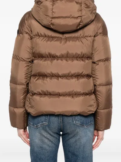 Peuterey Cropped Brown Quilted Coat With High Collar And Spacious Hood In Brown