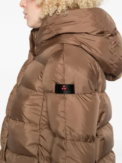 Peuterey Cropped Brown Quilted Coat With High Collar And Spacious Hood In Brown
