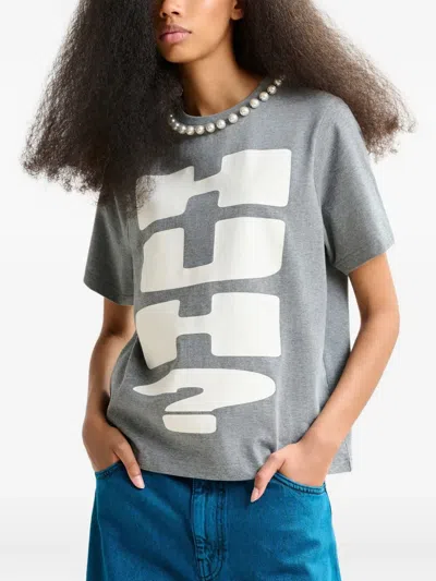 Essentiel Antwerp Isos Beads Print Tshirt In Gray