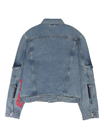 Sp5der Flap-pocket Denim Jacket In Blue