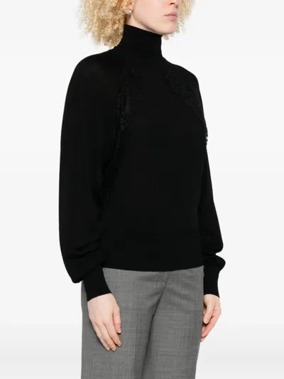 Liu •jo Lace-insert Turtleneck Sweaters In Black